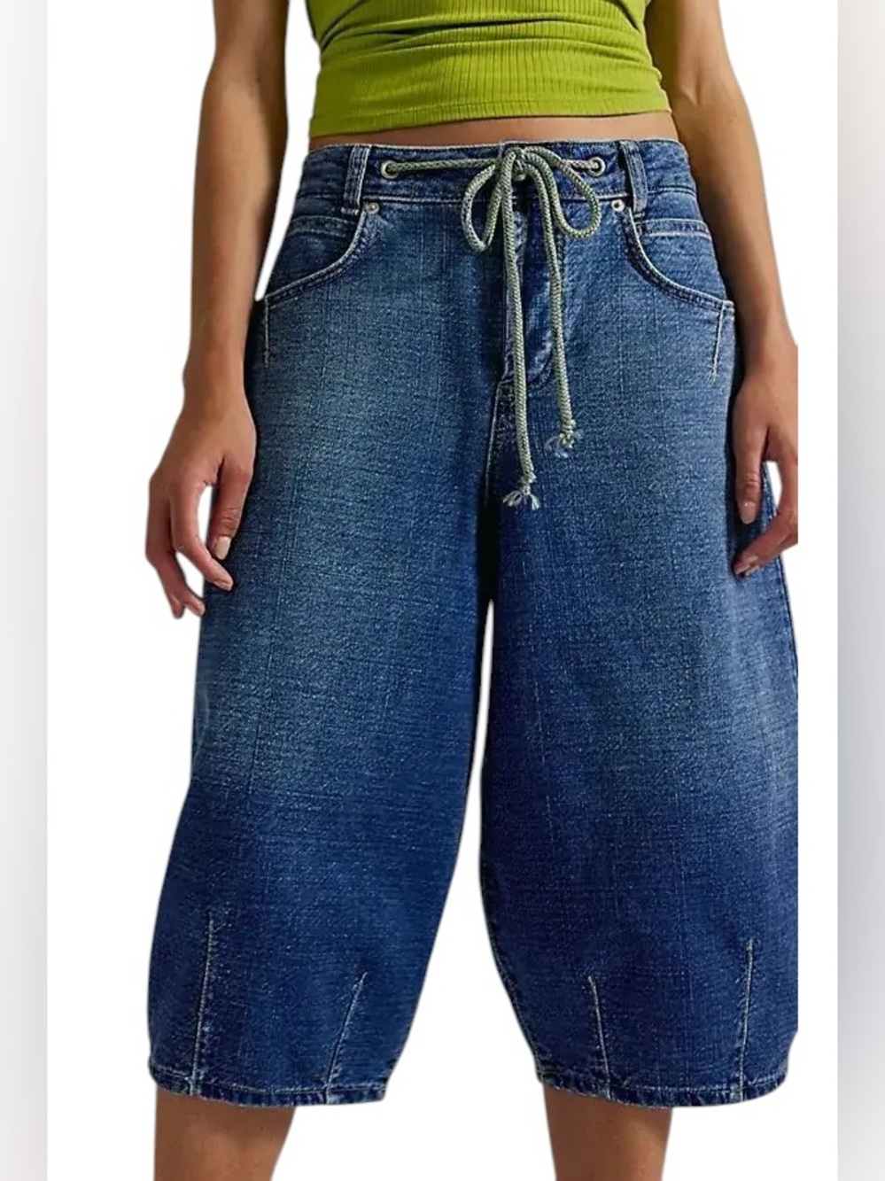 We The Free Wide-Leg Cropped Drawstring Jeans in Blue